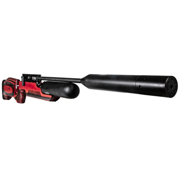 HM1000x LRT – Red Wood Laminate Stock with Moderator Angled Sidelever View