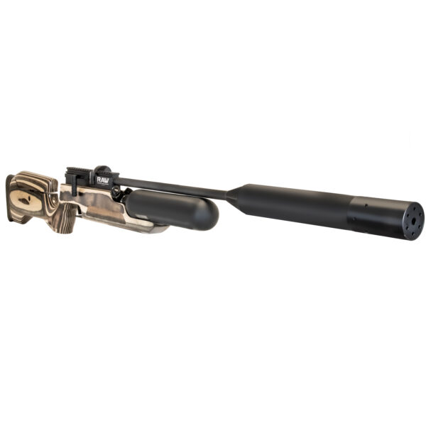 HM1000x LRT – Tan Wood Laminate Stock with Moderator - Angled Sidelever view